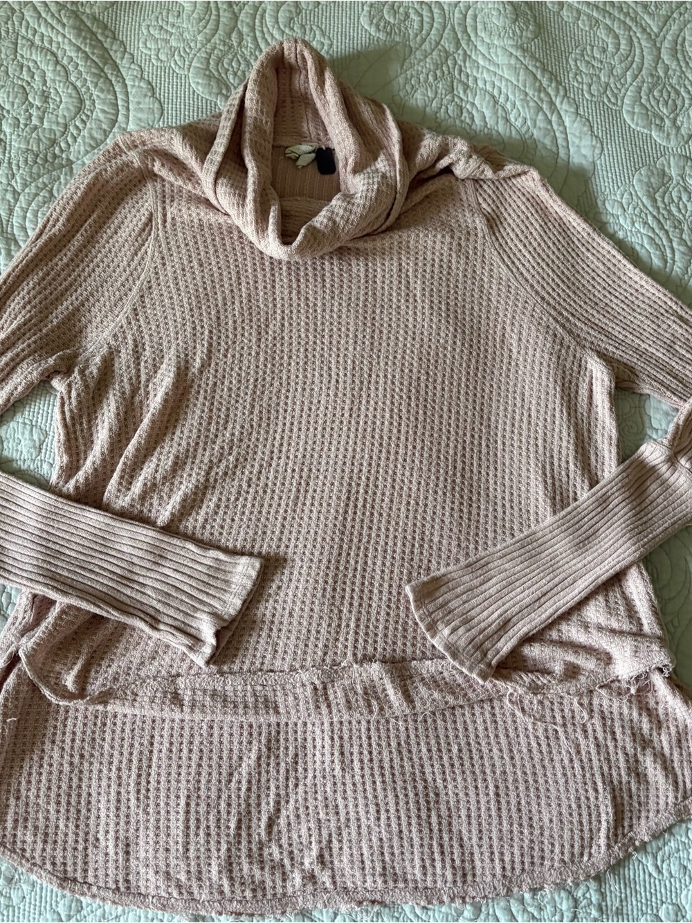 We The Free blush pink waffle-knit cowl neck sweater XS